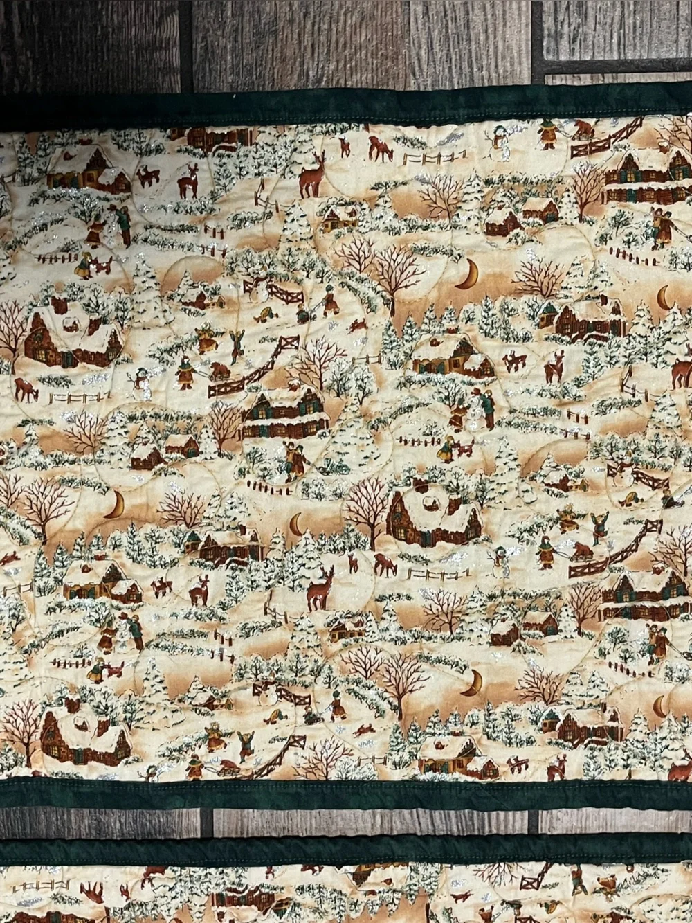 Set of 4 Quilted Wildlife Print Placemats with Dark Green Border